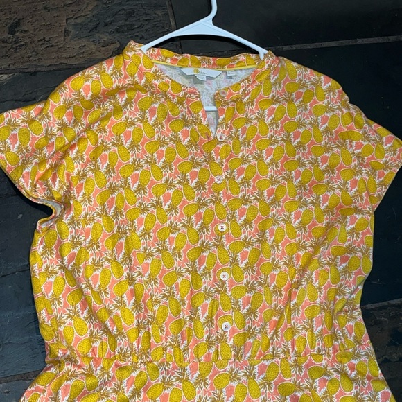 Boden YELLOW pink Pineapple Flippy Jersey Mini DRESS size 14R Flared 1/2 Button - Picture 16 of 16